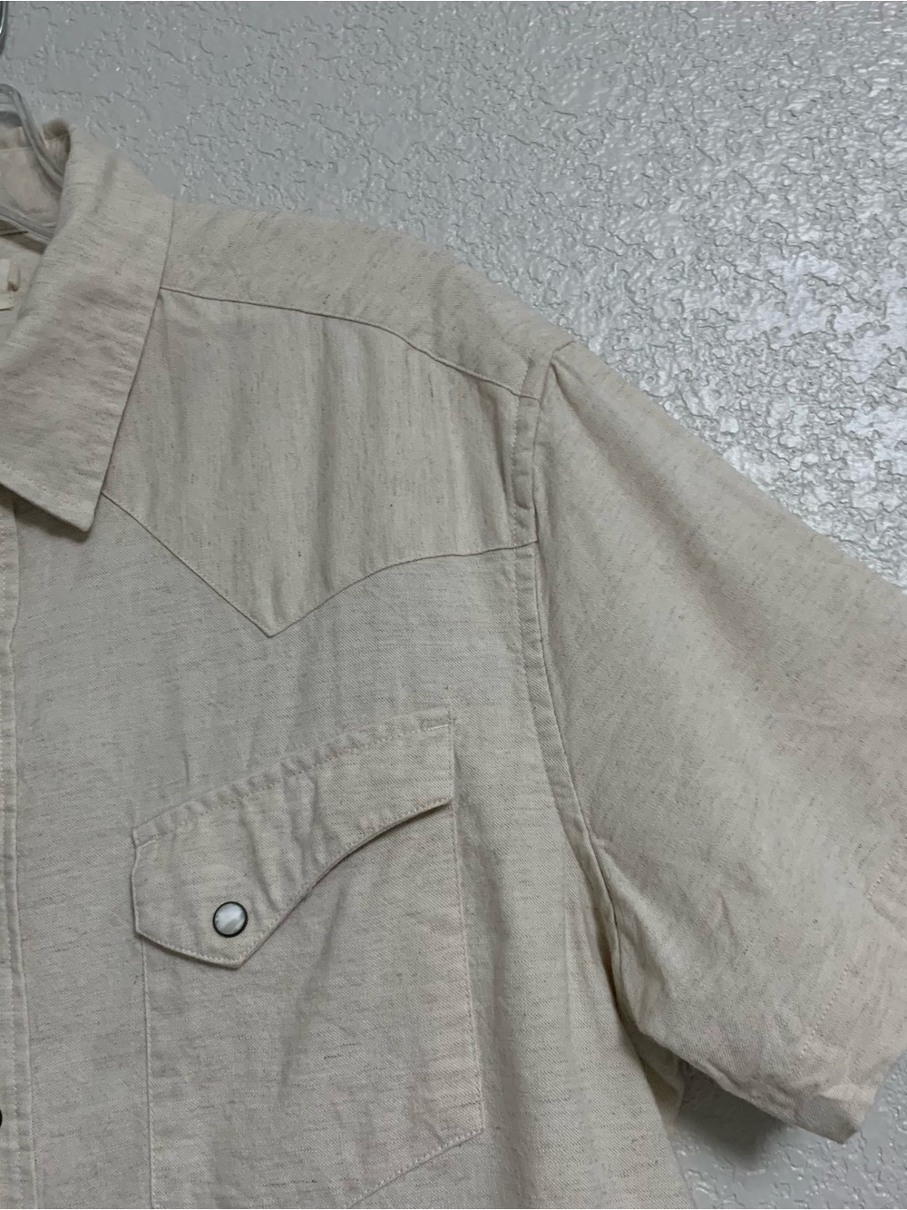 Taylor Stitch Shirt Mens 40/M Western Short Sleeve Pearl Snap Cotton Linen Beige - Picture 5 of 12
